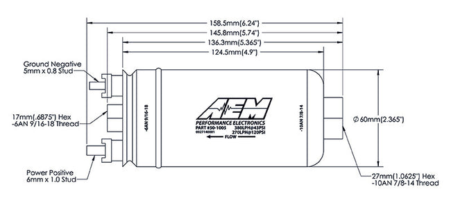 AEM 380lph Inline High Flow Fuel Pump