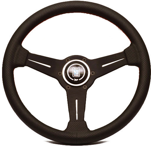 Nardi Classic Perforated Leather with Black Anodized Spokes, Red Stitching