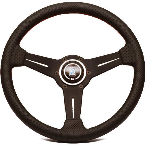 Nardi Classic Perforated Leather with Black Anodized Spokes, Red Stitching